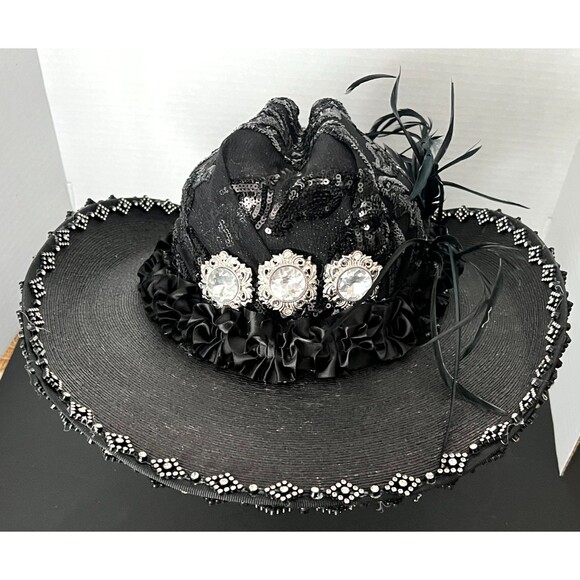 Resistol Jason Aldean Black Embellished Cowboy Hat Rhinestone Feather Rockabilly main image 11